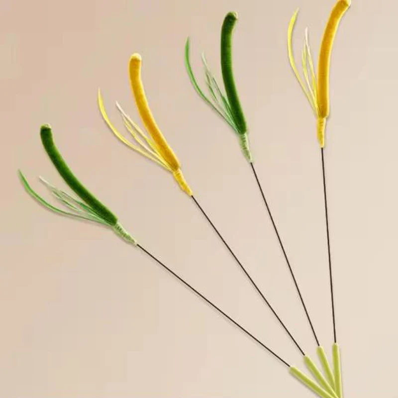 Canne à plumes pour chat à tige flexible en fil métallique