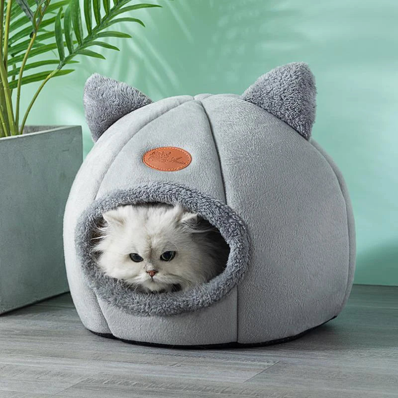 Lit grotte pour chat en coton — panier douillet fermé pour l'hiver – photo 3
