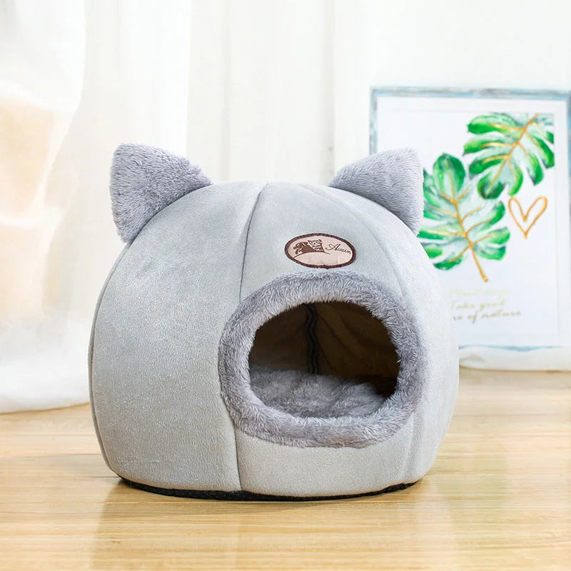 Lit grotte pour chat en coton — panier douillet fermé pour l'hiver – photo 8