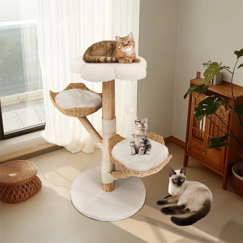 Arbre à chat 110 cm en bois — 3 niveaux, griffoir sisal, style moderne – photo 5