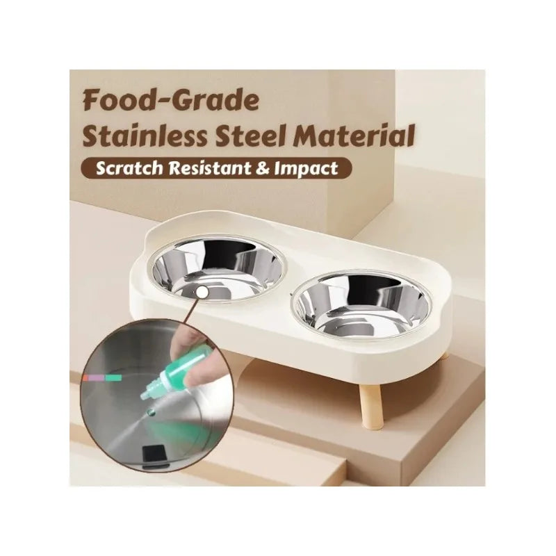 Gamelle double surélevée pour chat — 2 bols ronds, inox ou plastique – photo 4