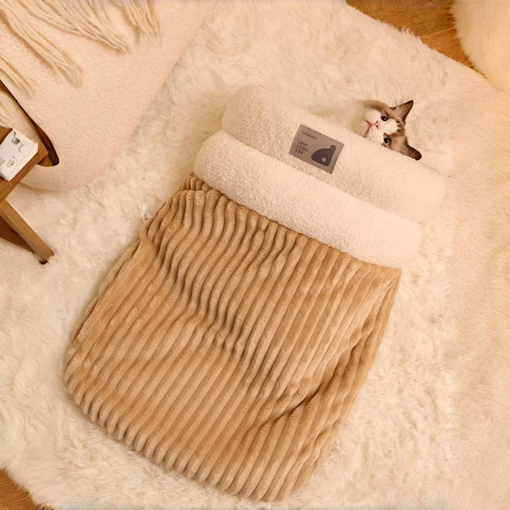 Sac de couchage pour chat en peluche — nid fermé pour l'hiver, M ou L – photo 2