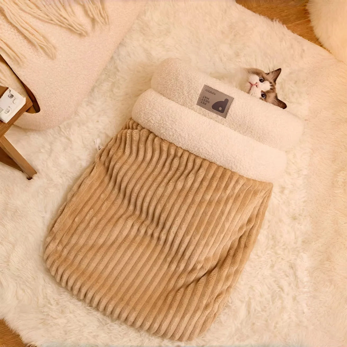 Sac de couchage pour chat en peluche — nid fermé pour l'hiver, M ou L – photo 2