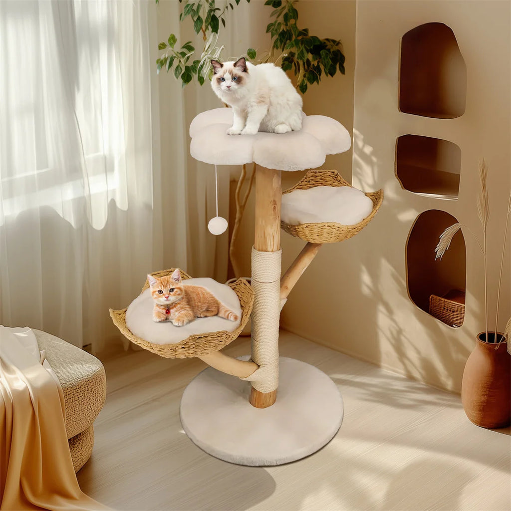 Arbre à chat 110 cm en bois — 3 niveaux, griffoir sisal, style moderne – photo 2
