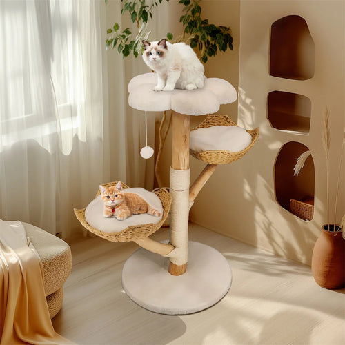 Arbre à chat 110 cm en bois — 3 niveaux, griffoir sisal, style moderne – photo 2