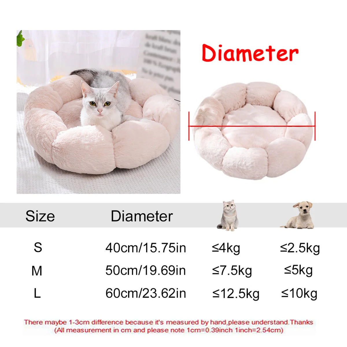 Lit rond pour chat en peluche — panier douillet lavable – photo 17