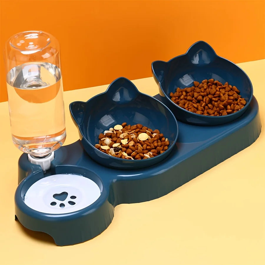 Gamelles inclinées pour chat avec distributeur d'eau — set 3 en 1