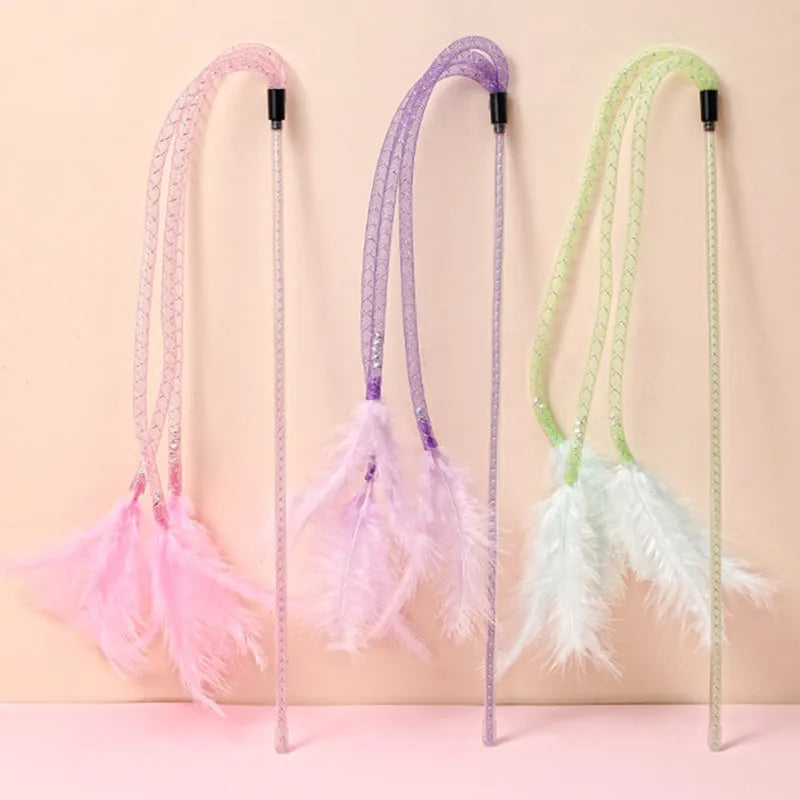 Canne à plumes pour chat 42 cm avec grelot — 3 coloris