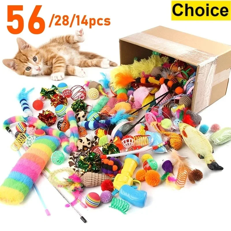Lot de jouets pour chat assortis — 14 ou 28 pièces, peluches
