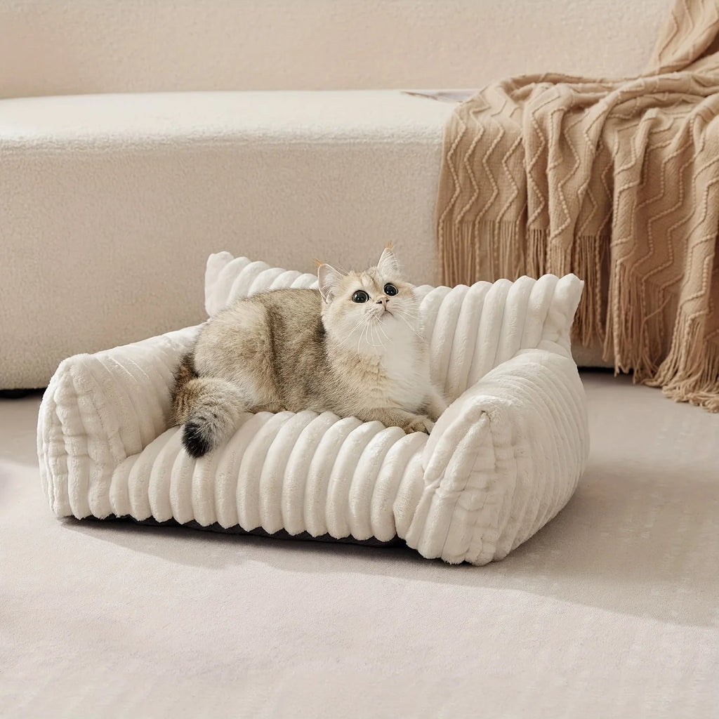 Lit canapé pour chat en peluche — panier douillet gris ou blanc – photo 5