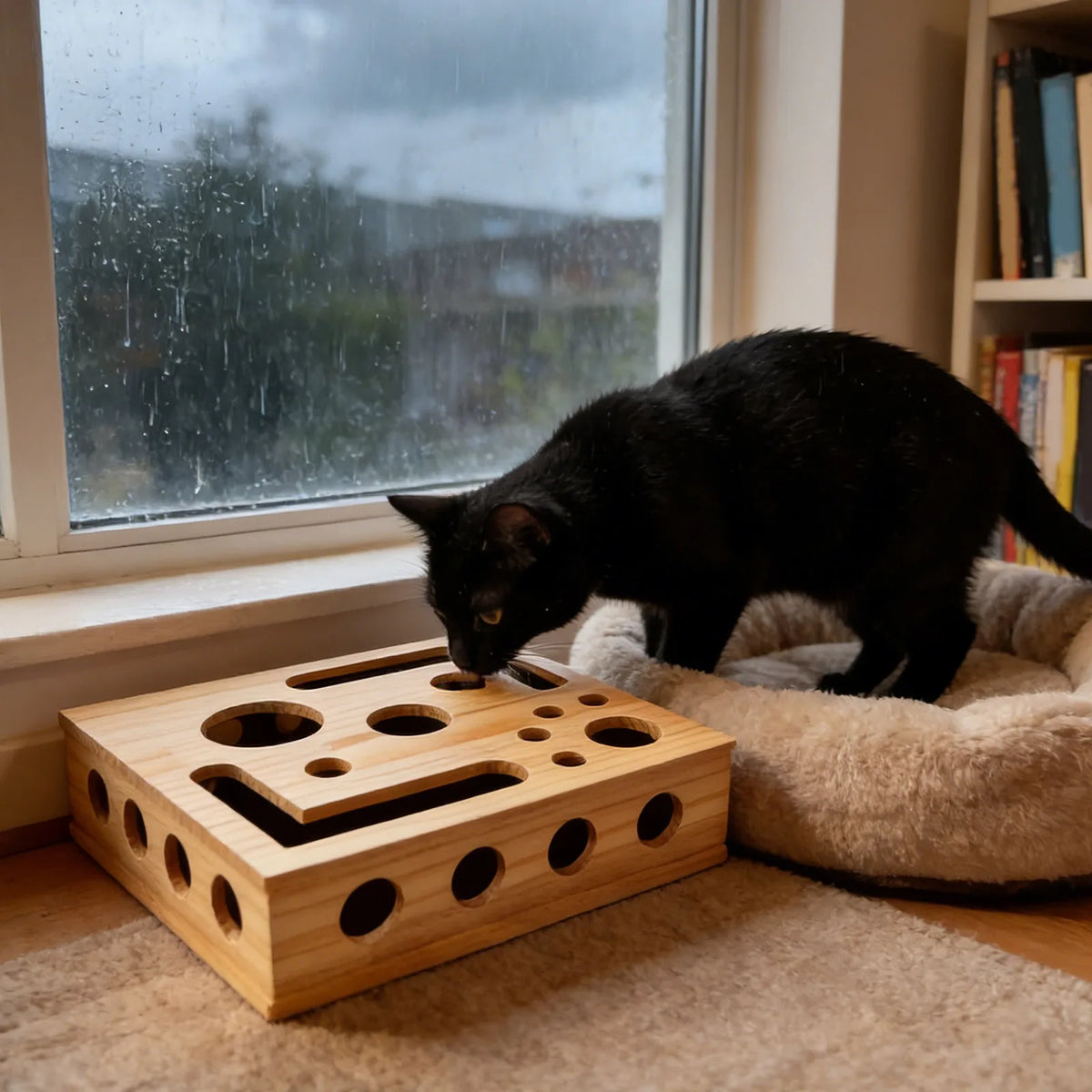 Labyrinthe à friandises pour chat en bois — jeu de fouille – photo 2