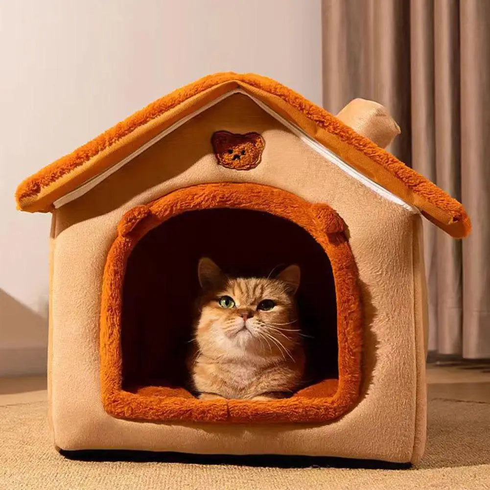 Maison pour chat en peluche ours ou lapin — niche épaisse lavable – photo 5