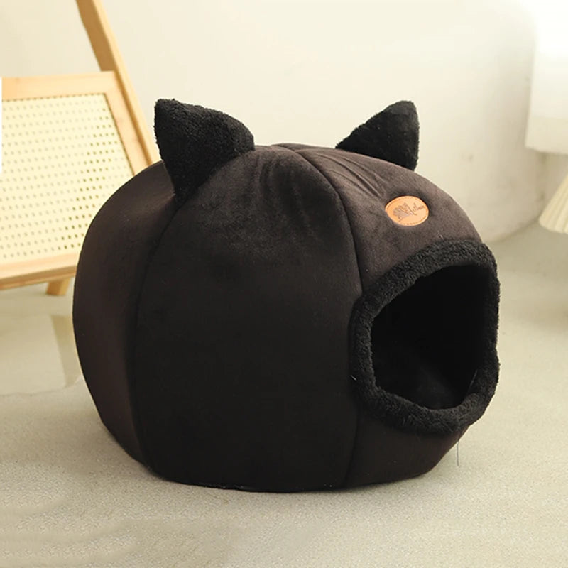 Lit grotte pour chat en coton — panier douillet fermé pour l'hiver – photo 6