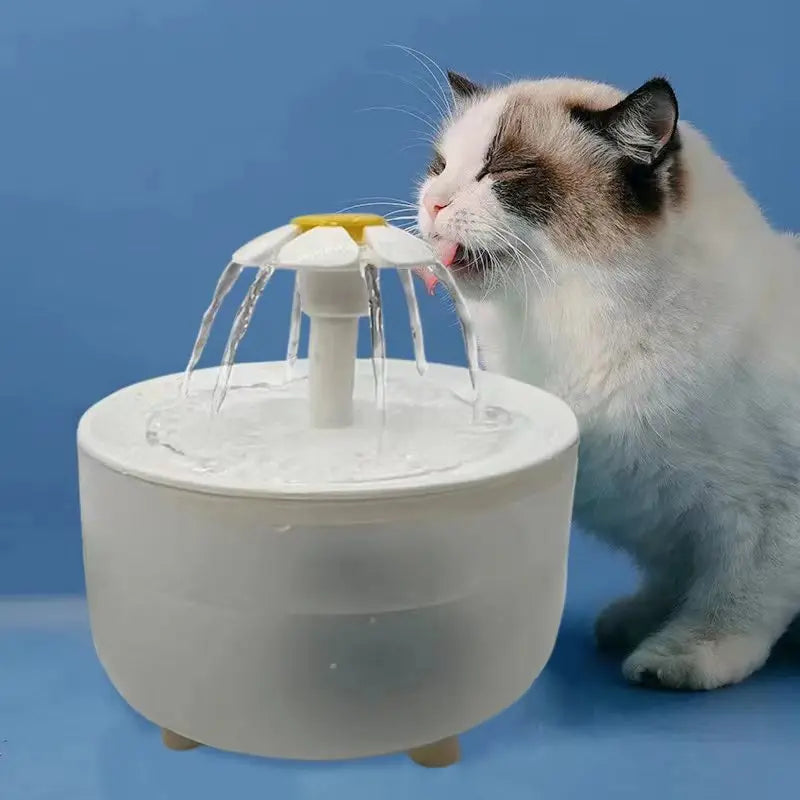 Fontaine à eau pour chat 1,2 L avec filtre — compacte, motif lotus