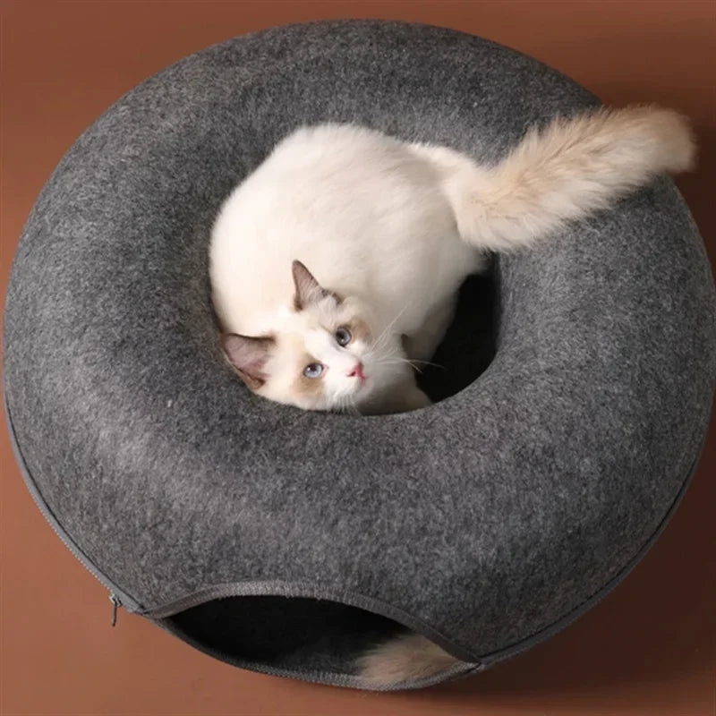 Lit tunnel pour chat en feutre — panier donut 2 en 1, 50 ou 60 cm – photo 3