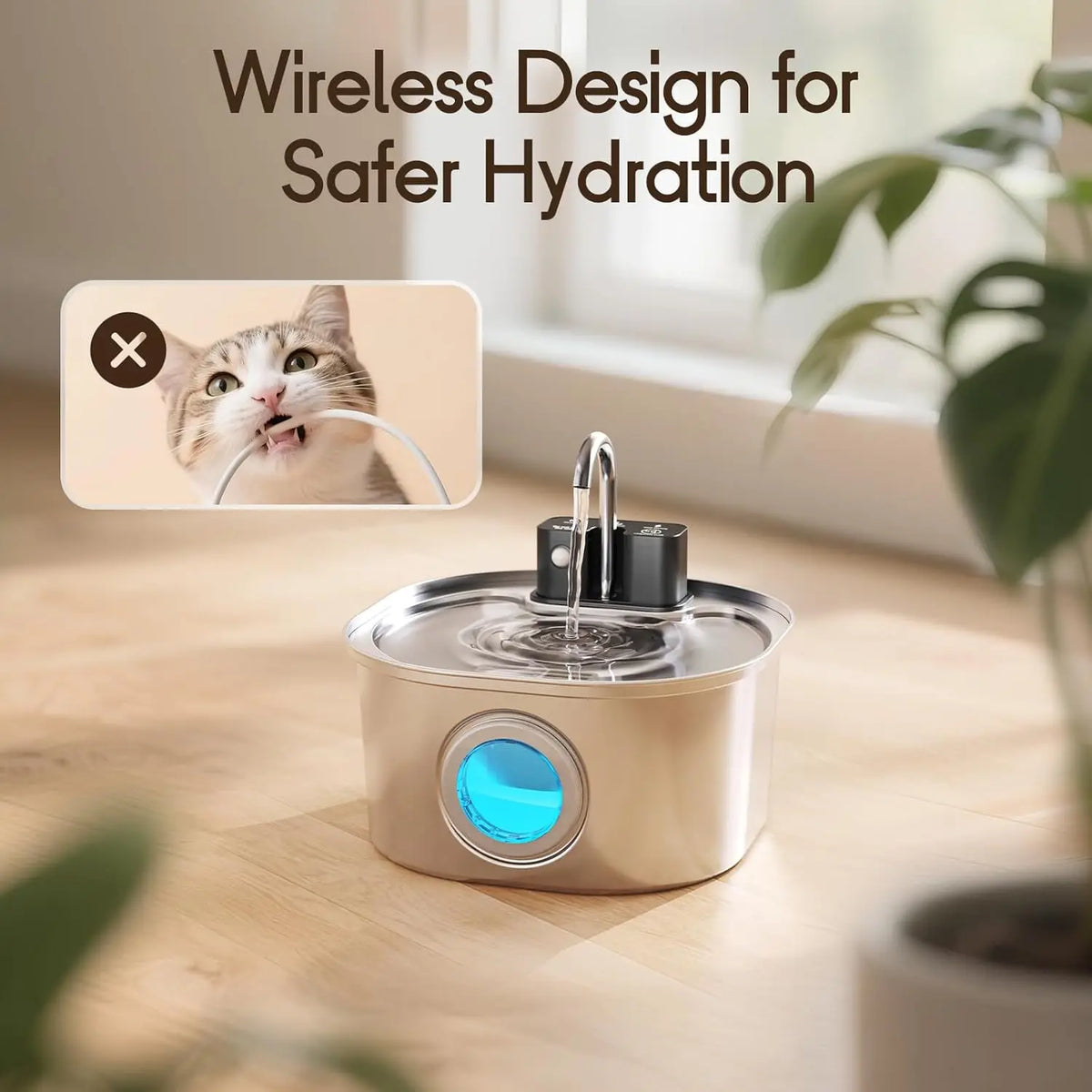 Fontaine à eau sans fil pour chat — inox, à capteur, 3 L – photo 4