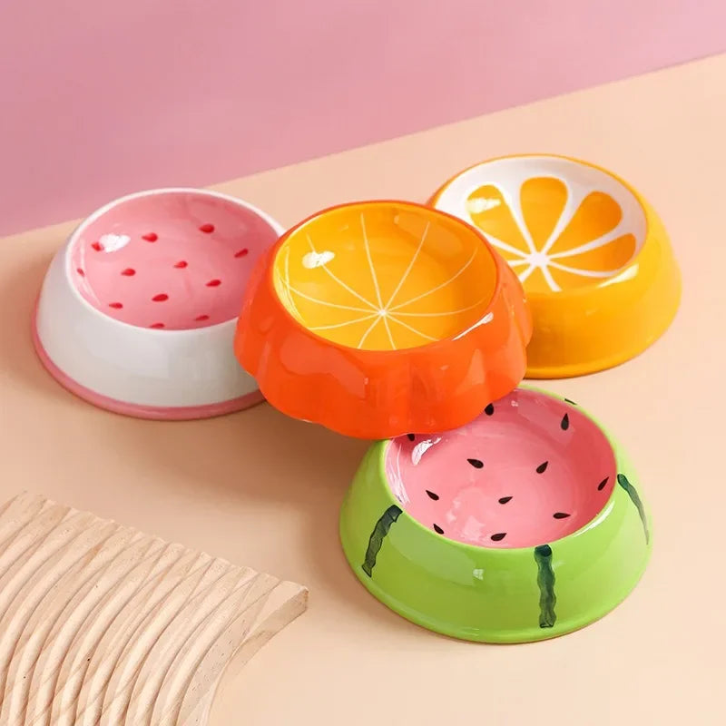 Gamelle en céramique pour chat forme fruit — pastèque, fraise, orange