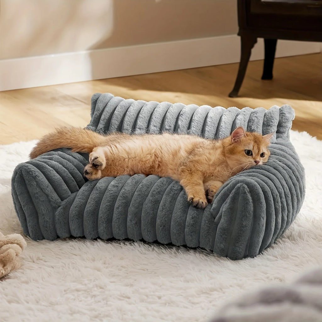 Lit canapé pour chat en peluche — panier douillet gris ou blanc