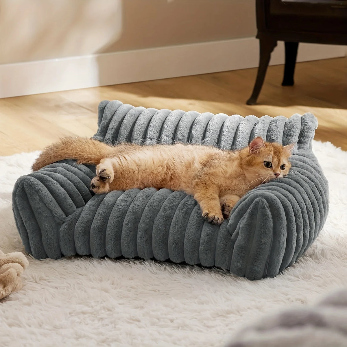 Lit canapé pour chat en peluche — panier douillet gris ou blanc