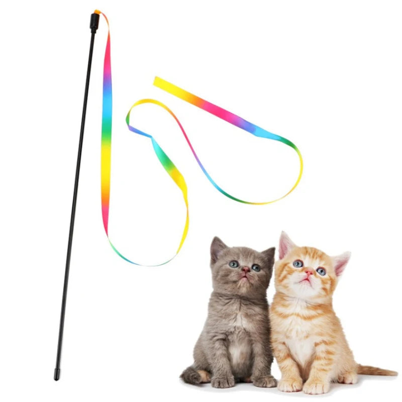 Canne à rubans arc-en-ciel pour chat — avec ou sans plumes – photo 2