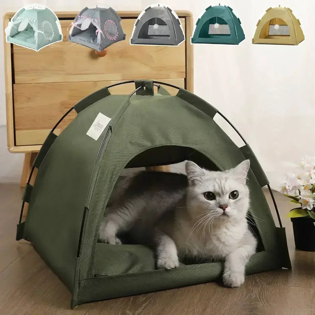 Lit tente pour chat en toile Oxford — semi-fermé, 3 tailles, 7 coloris