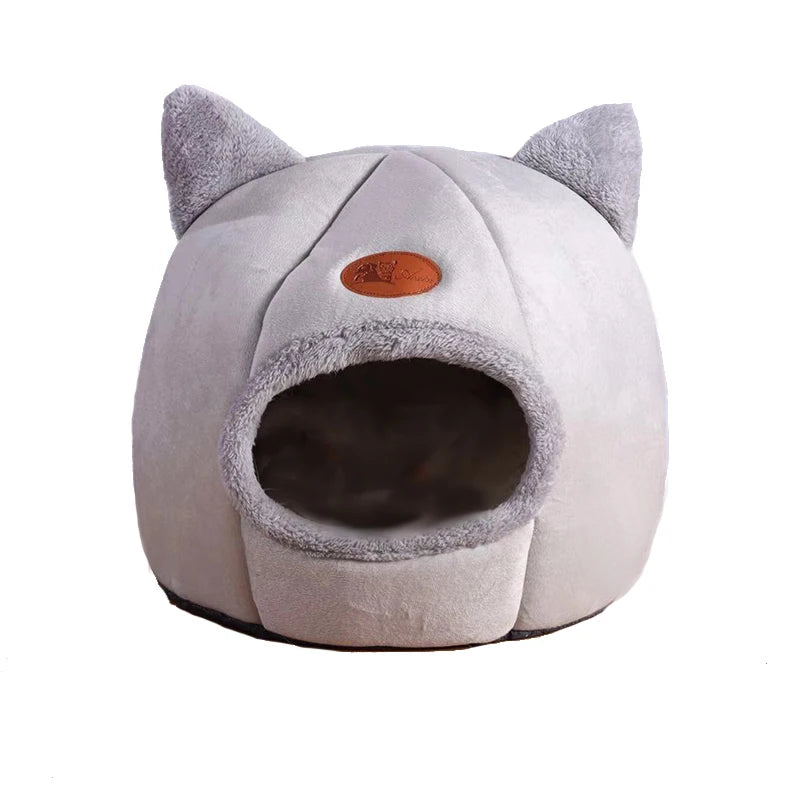 Lit grotte pour chat en coton — panier douillet fermé pour l'hiver – photo 4