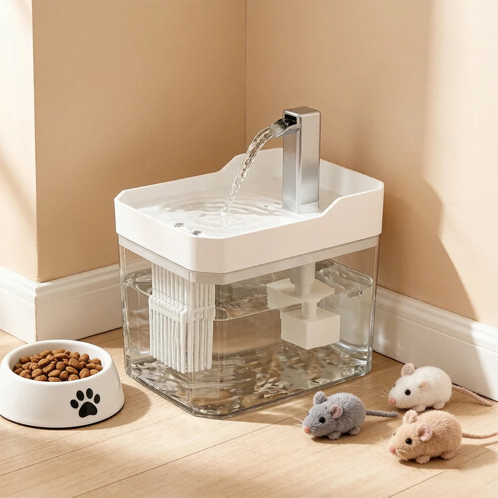 Fontaine à eau pour chat 1,5 L transparente — filtre, pompe USB-C