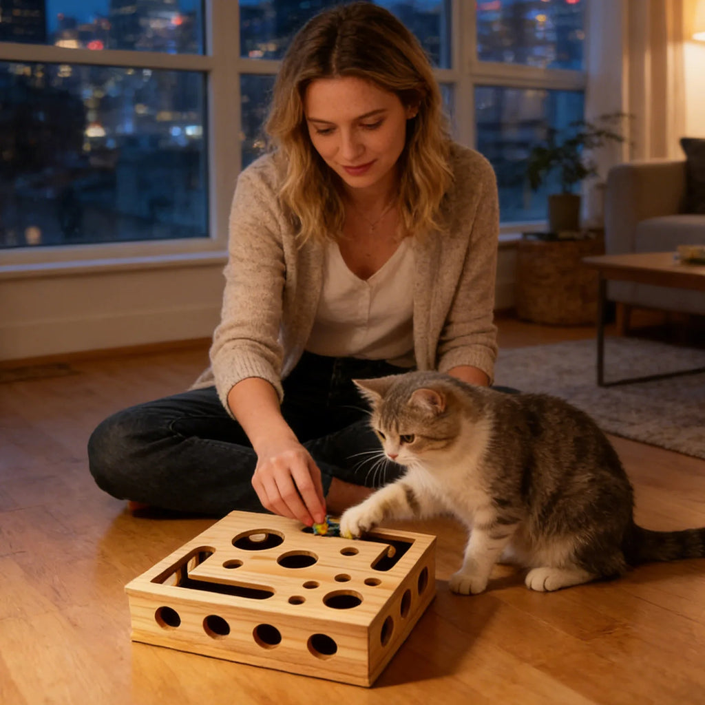 Labyrinthe à friandises pour chat en bois — jeu de fouille – photo 4