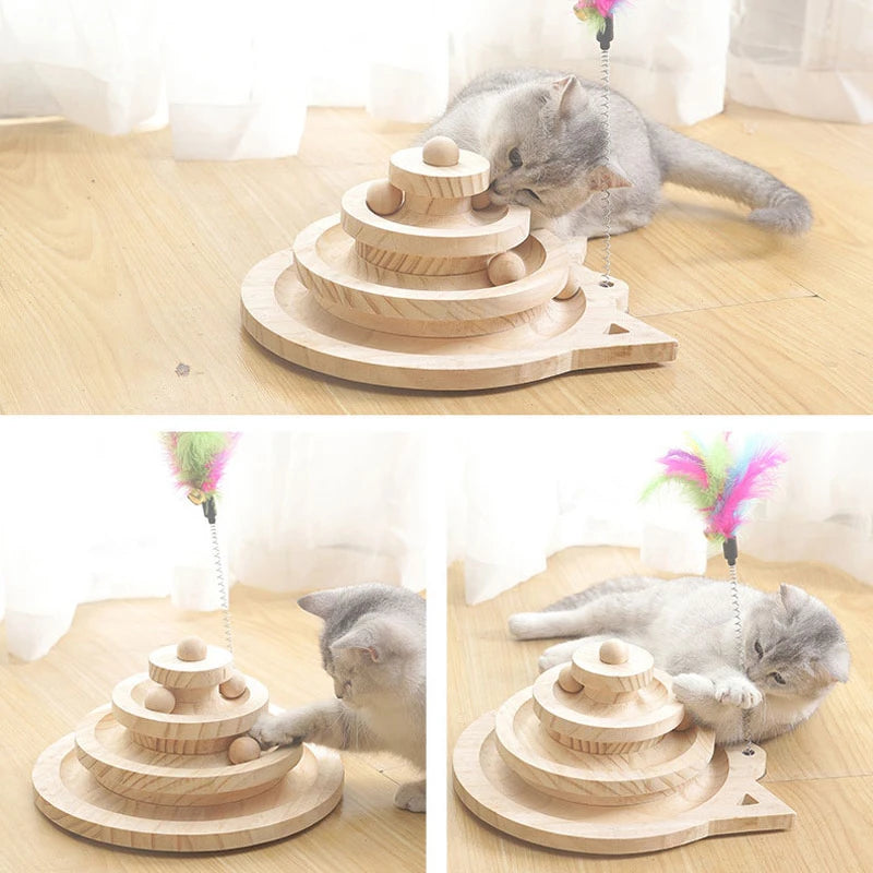 Tour à balles pour chat en bois — circuit 2 ou 3 niveaux – photo 4
