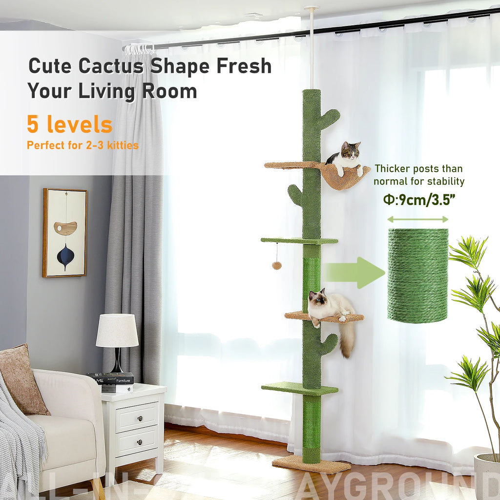 Arbre à chat cactus 5 niveaux sol-plafond — hamac et griffoir – photo 2