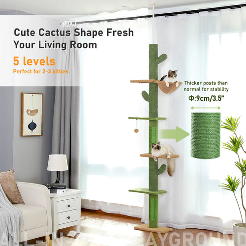 Arbre à chat cactus 5 niveaux sol-plafond — hamac et griffoir – photo 2