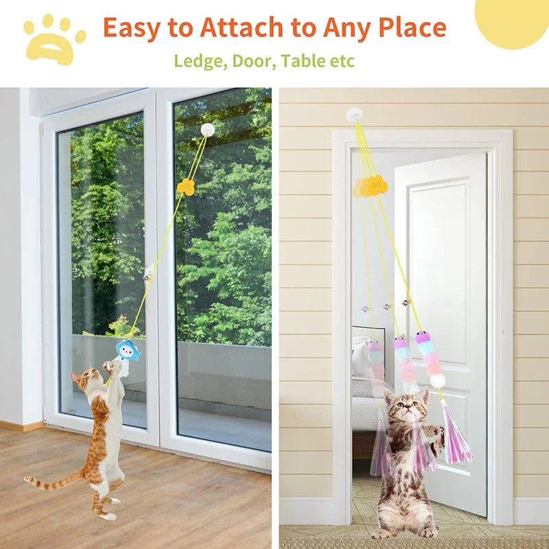 Jouet à suspendre à la porte pour chat — élastique et plumes – photo 2