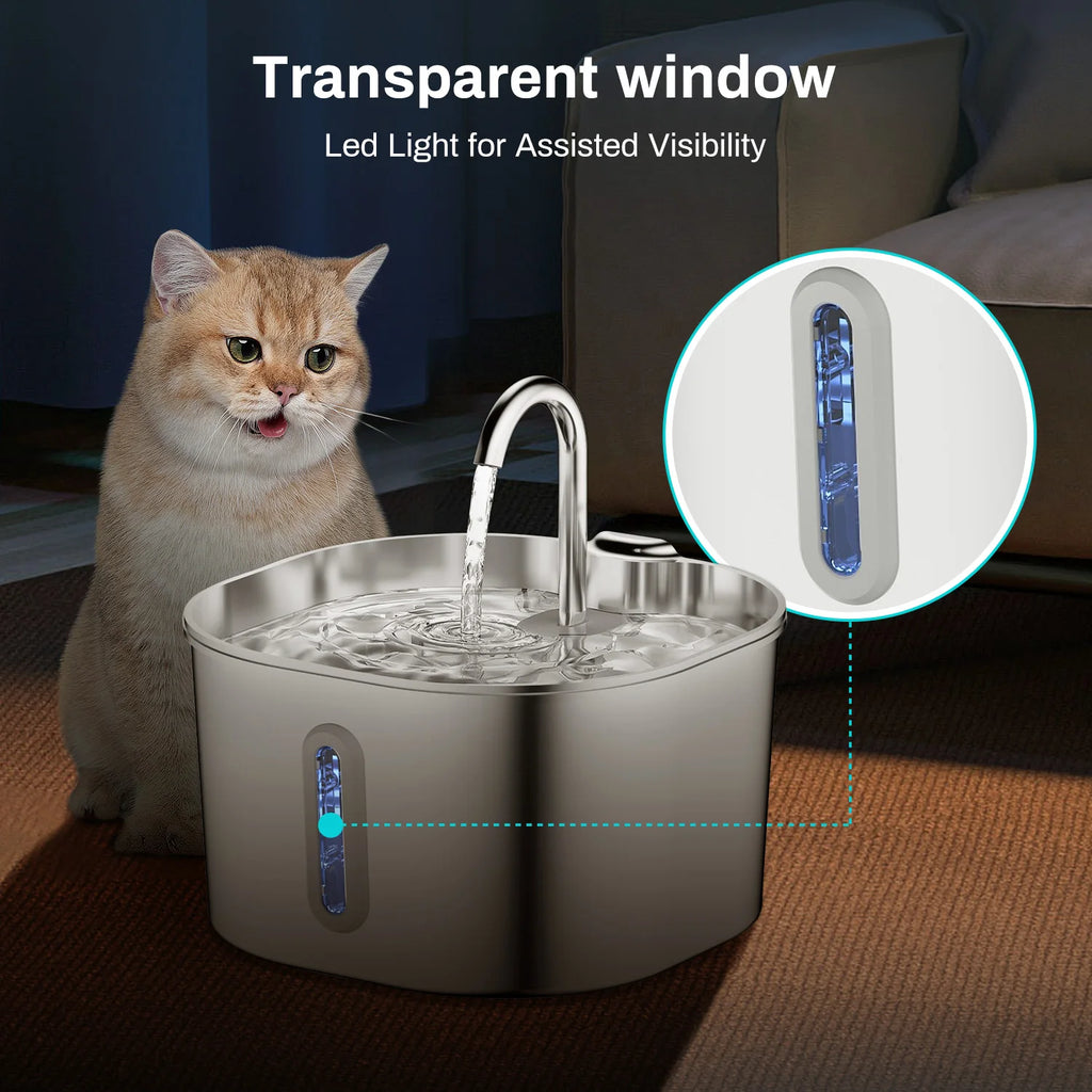 Fontaine à eau pour chat 2,2 L en inox — fenêtre de niveau, filtres – photo 5