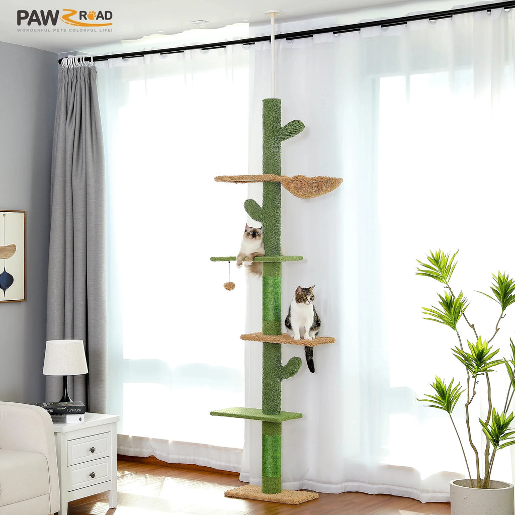 Arbre à chat cactus 5 niveaux sol-plafond — hamac et griffoir