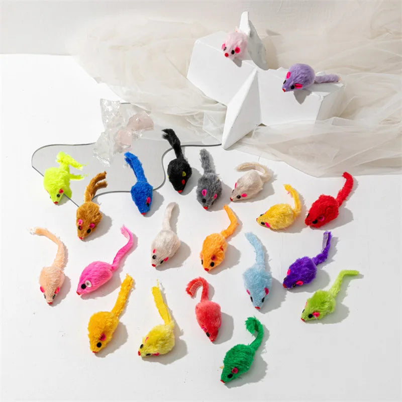 Souris pour chat en fausse fourrure et plumes — lot de 5 ou 10