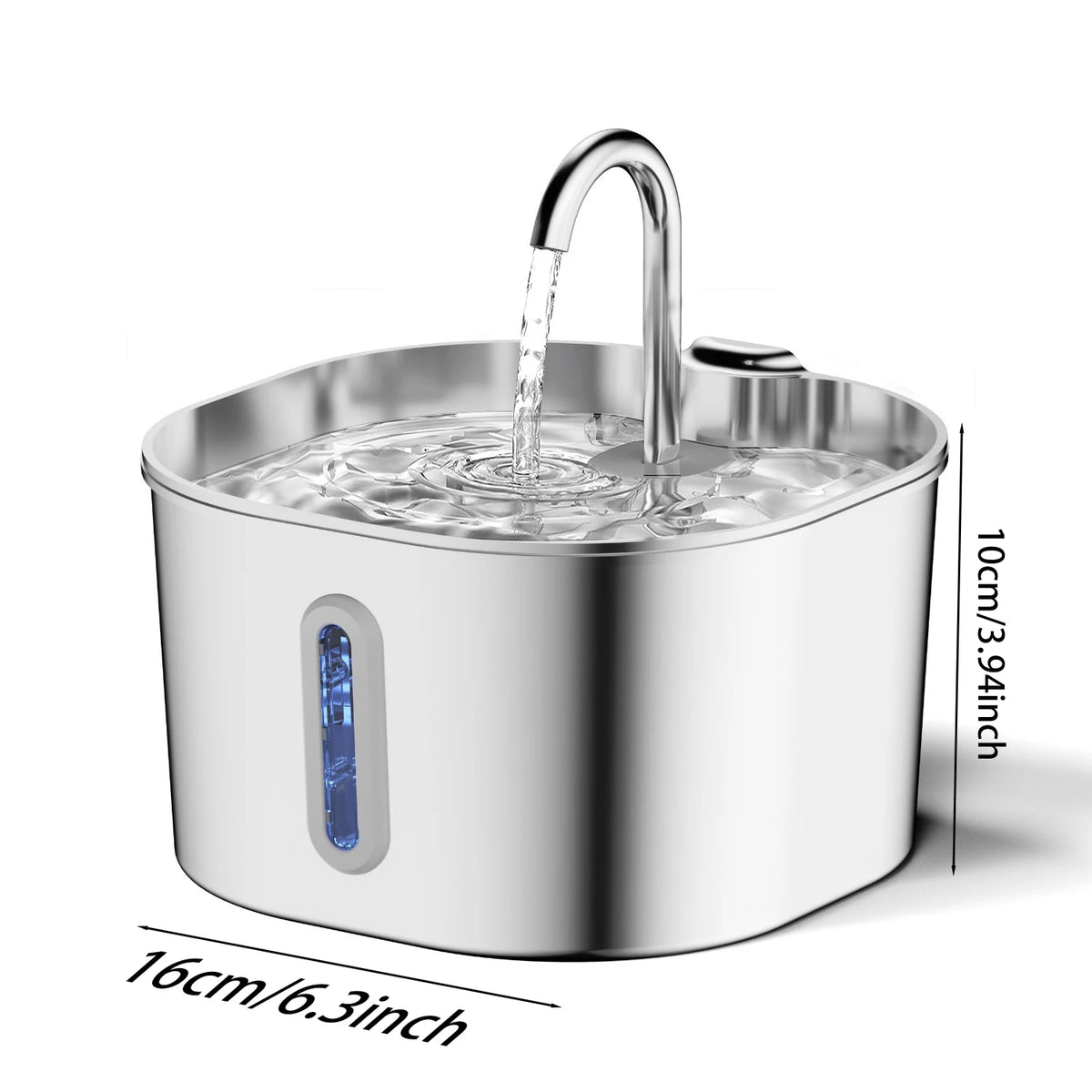 Fontaine à eau pour chat 2,2 L en inox — fenêtre de niveau, filtres – photo 3