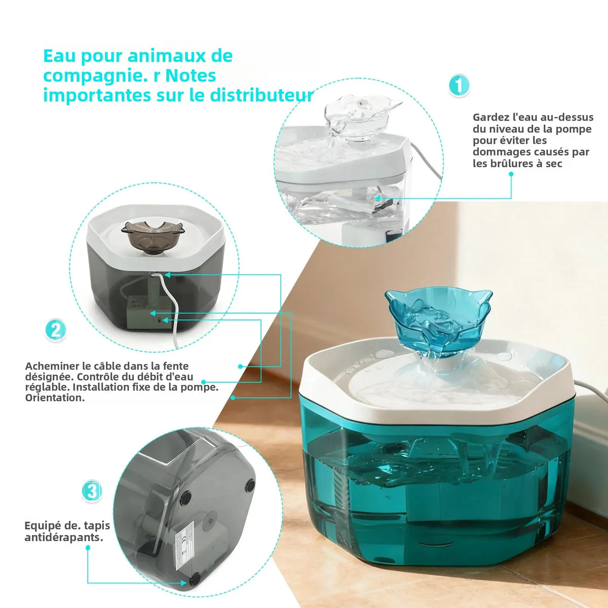 Fontaine à eau pour chat 1,2 L USB — gris, blanc ou bleu – photo 5