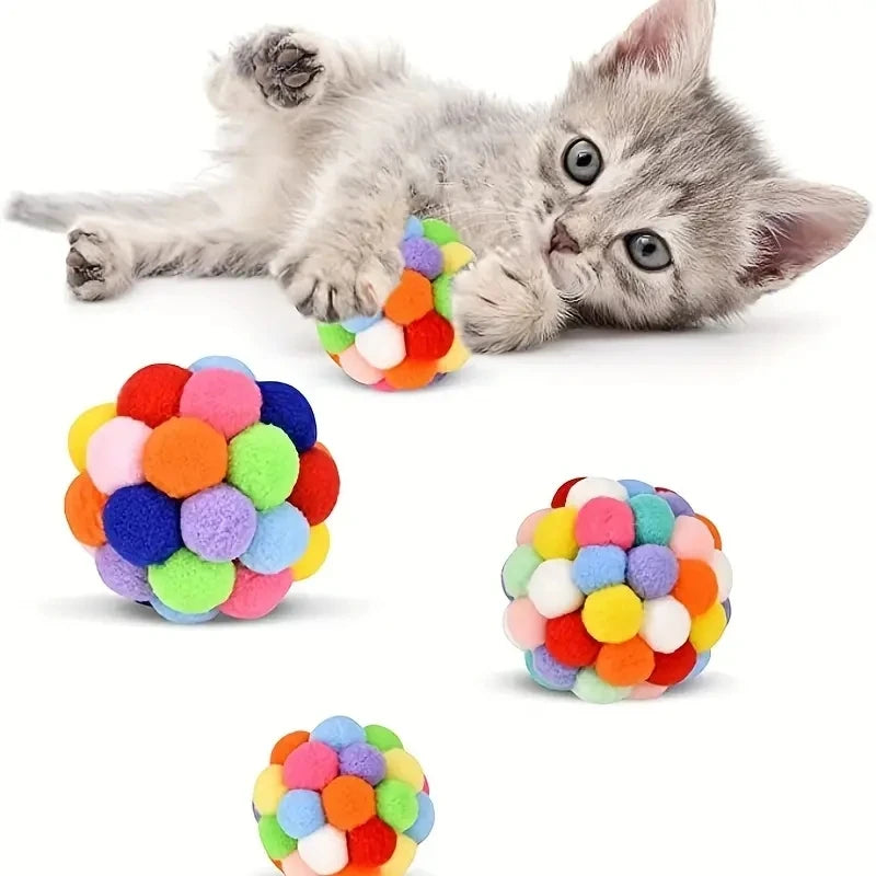 Balles en peluche pour chat avec grelot — à l'unité ou lot de 3