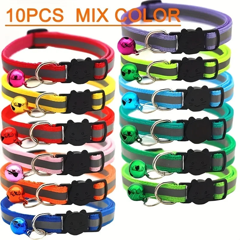Colliers pour chat réfléchissants à grelot et oreilles — lot de 10