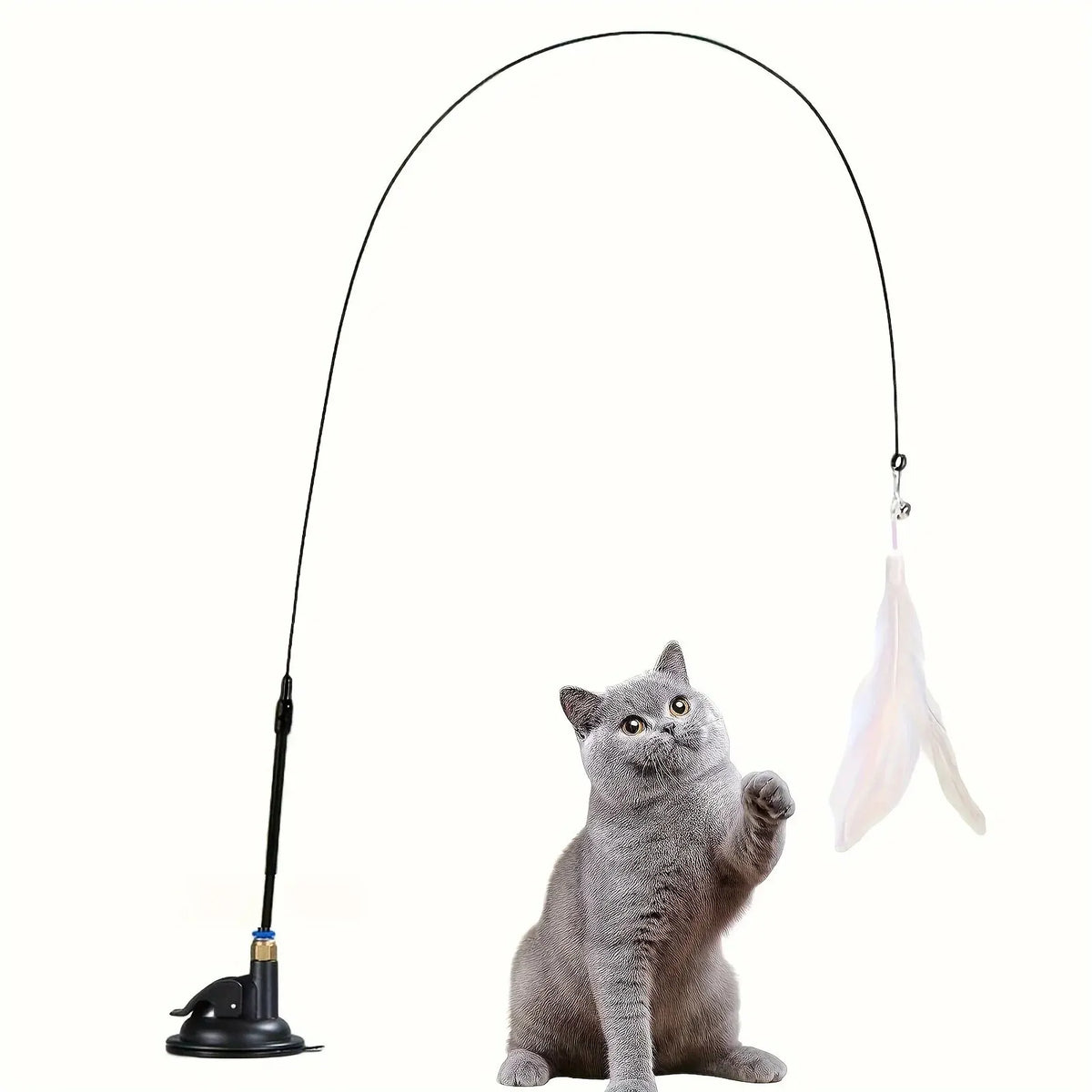Canne à plumes pour chat avec clochette — base à ventouse
