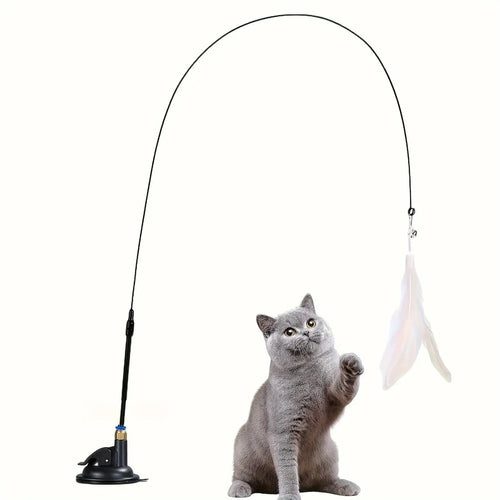 Canne à plumes pour chat avec clochette — base à ventouse
