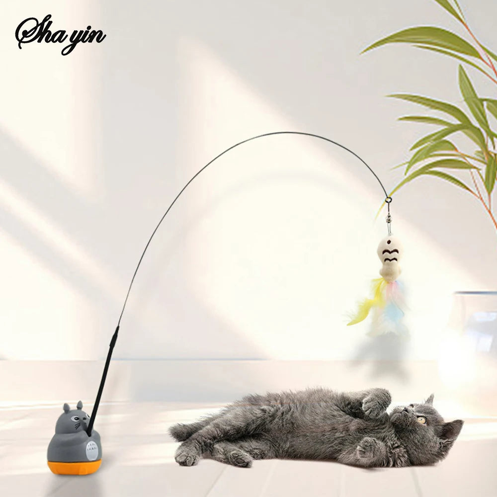 Canne à plumes pour chat rotative 360° avec clochette