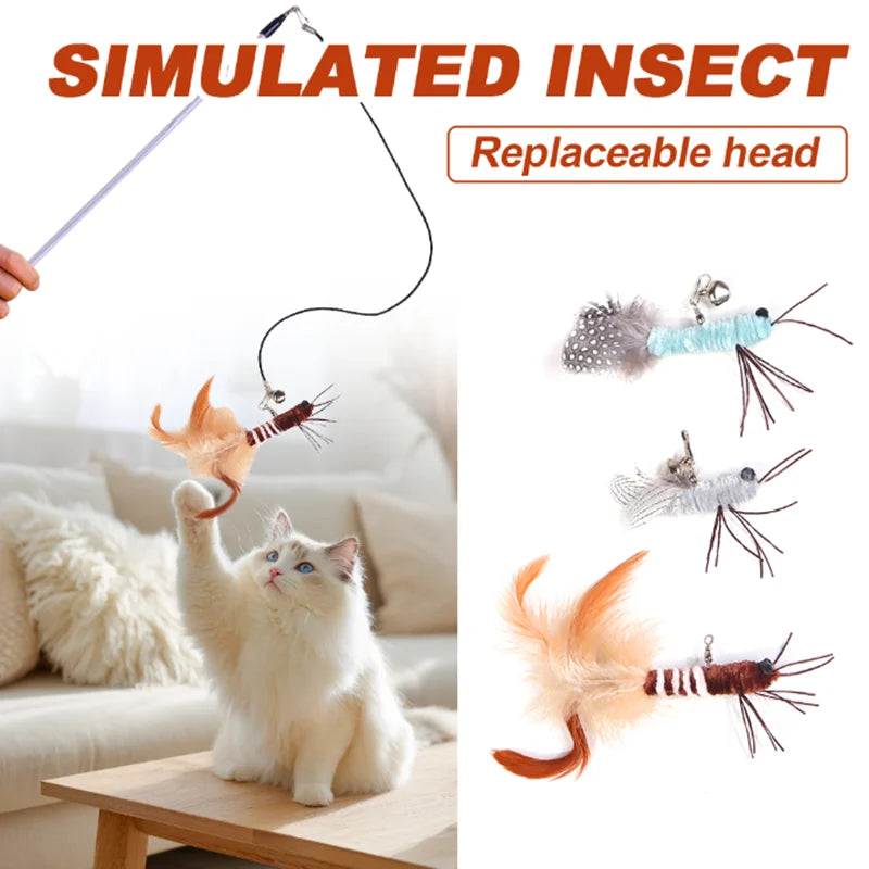 Canne à plumes pour chat libellule — tête de rechange ou avec canne