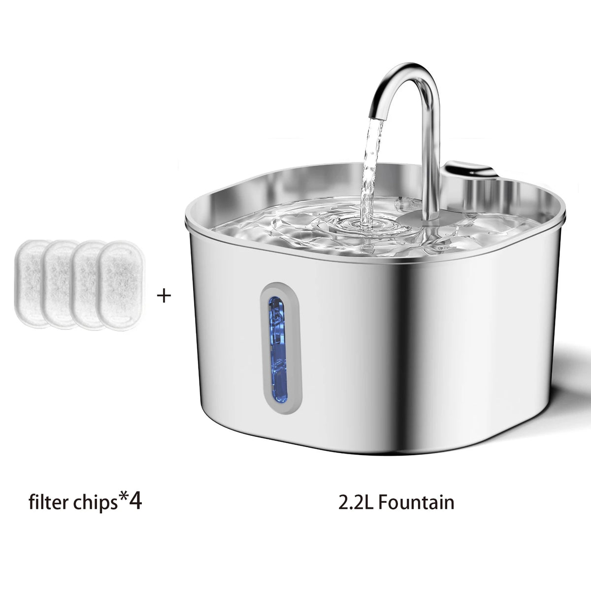 Fontaine à eau pour chat 2,2 L en inox — fenêtre de niveau, filtres – photo 9