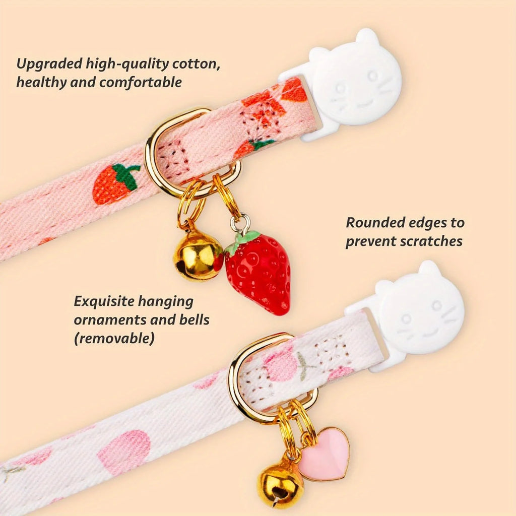 Collier pour chat motif fraises et pendentif cœur — grelot, lot de 2 – photo 2