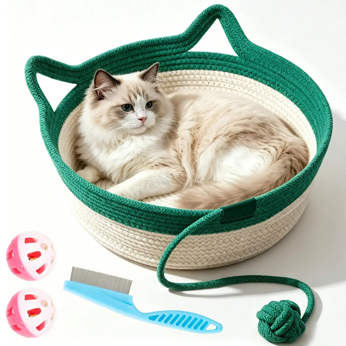 Panier pour chat en corde de coton tressée — avec queue jouet – photo 8
