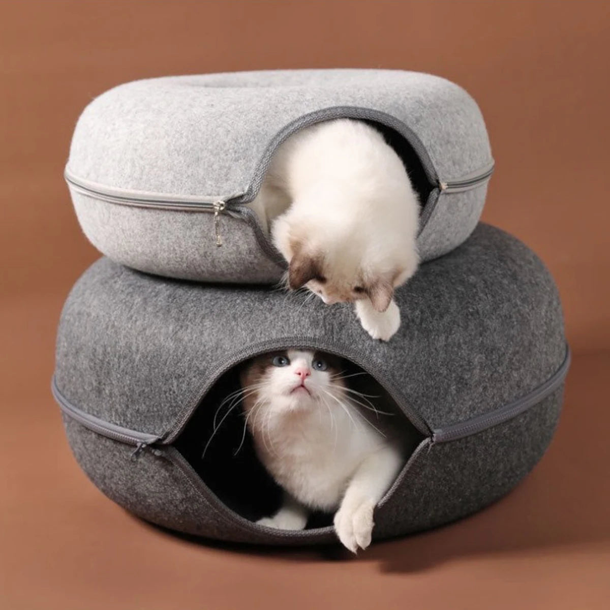 Lit tunnel pour chat en feutre — panier donut 2 en 1, 50 ou 60 cm – photo 4
