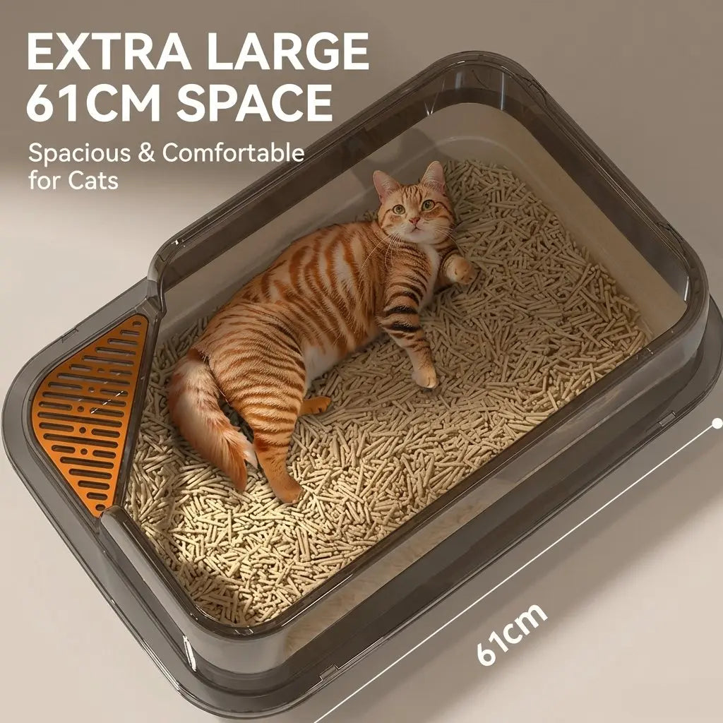 Bac à litière pour chat semi-fermé anti-projections — 45 à 61 cm
