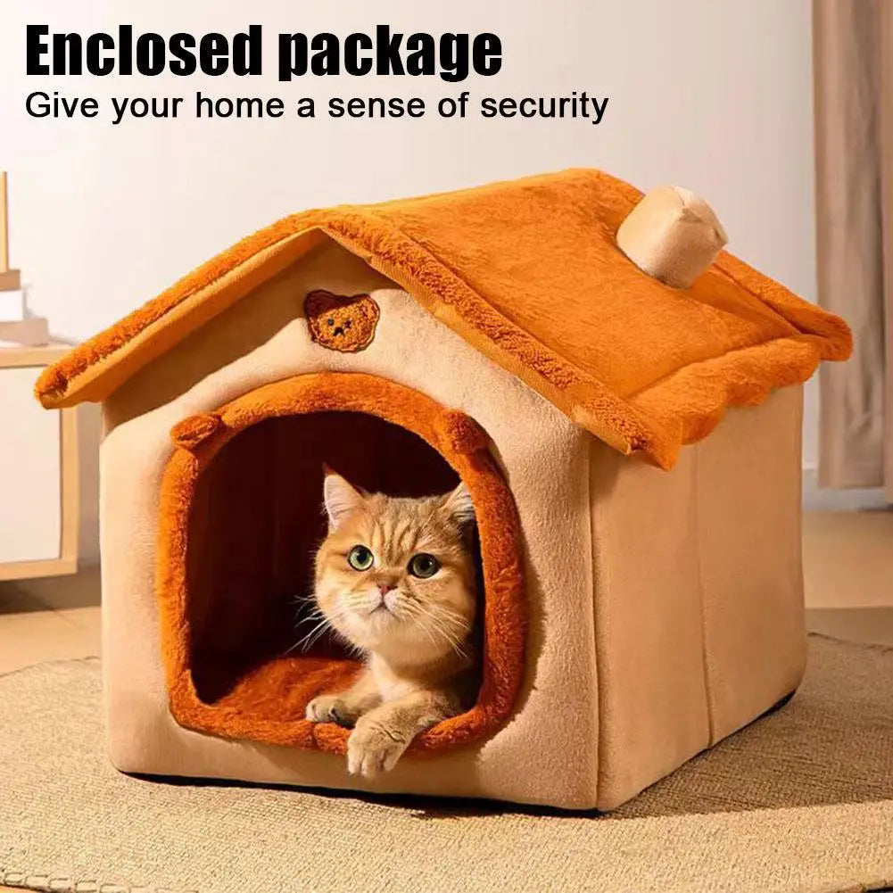 Maison pour chat en peluche ours ou lapin — niche épaisse lavable