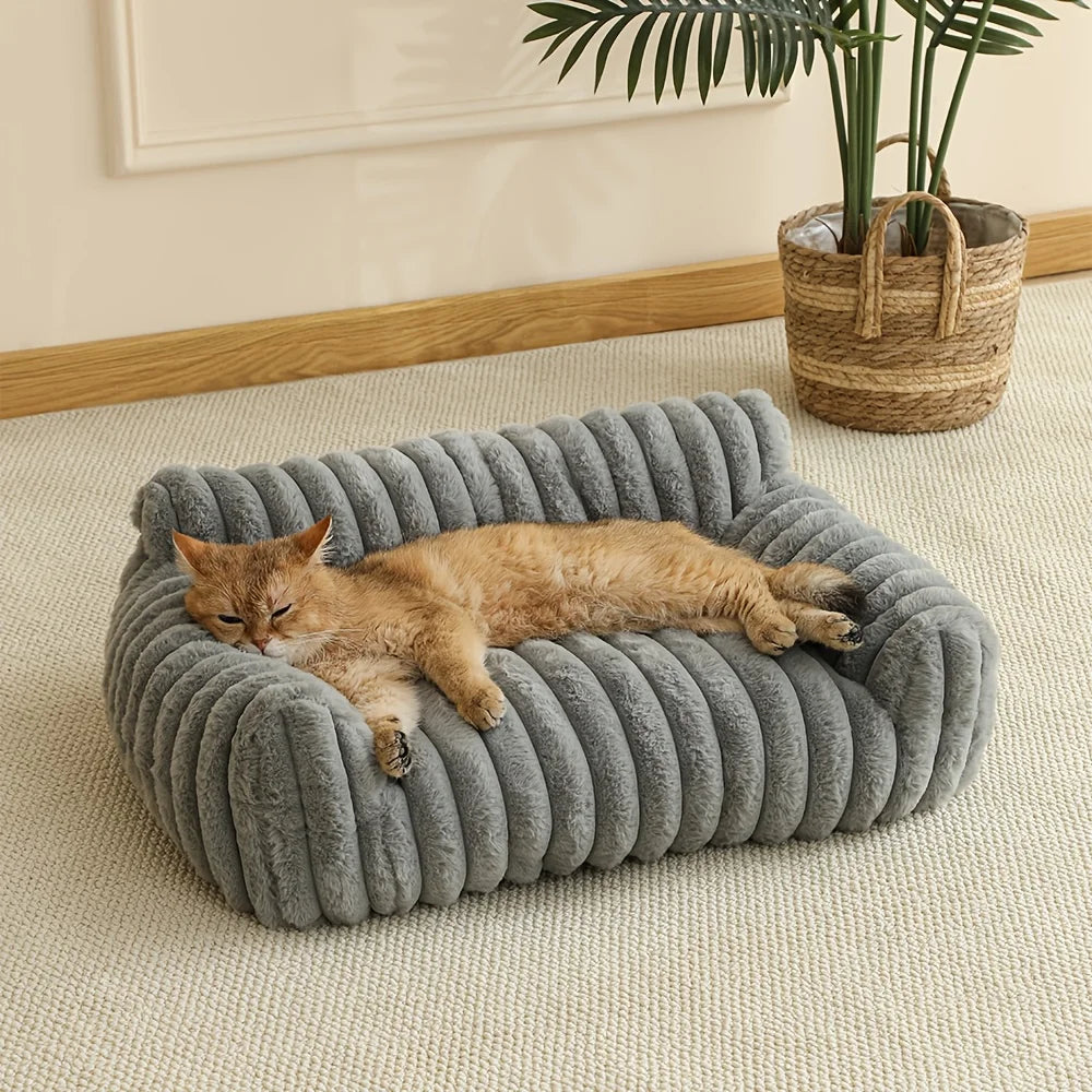 Lit canapé pour chat en peluche — panier douillet gris ou blanc – photo 7